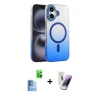 MARSİLYAN™- iPhone 16 Kılıf Ahenk Doku Özel Seri - Şeffaf Pasifik Cam Ekran Koruyucu + Raze Metal Kamera Lens - LT