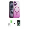 MARSİLYAN™- iPhone 16 Kılıf Ahenk Doku Özel Seri - Siyah 360 Mat Full Body Arka Koruyucu + Beyaz Raze Metal Kamera Lens