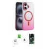 MARSİLYAN™- iPhone 16 Kılıf Ahenk Doku Özel Seri - Siyah 360 Mat Full Body Arka Koruyucu + Beyaz Raze Metal Kamera Lens