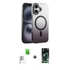 MARSİLYAN™- iPhone 16 Kılıf Ahenk Doku Özel Seri - Siyah 360 Mat Full Body Arka Koruyucu + Beyaz Raze Metal Kamera Lens