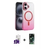 MARSİLYAN™- iPhone 16 Kılıf Ahenk Doku Özel Seri - Siyah 360 Mat Full Body Arka Koruyucu + Bilvis Titan Kamera Lens - GS