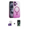 MARSİLYAN™- iPhone 16 Kılıf Ahenk Doku Özel Seri - Siyah 360 Mat Full Body Arka Koruyucu + Bilvis Titan Kamera Lens - GS