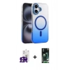 MARSİLYAN™- iPhone 16 Kılıf Ahenk Doku Özel Seri - Siyah 360 Mat Full Body Arka Koruyucu + Bilvis Titan Kamera Lens - PE