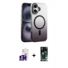 MARSİLYAN™- iPhone 16 Kılıf Ahenk Doku Özel Seri - Siyah 360 Mat Full Body Arka Koruyucu + Bilvis Titan Kamera Lens - GS