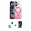 MARSİLYAN™- iPhone 16 Kılıf Ahenk Doku Özel Seri - Siyah 360 Mat Full Body Arka Koruyucu + Raze Metal Kamera Lens - LT