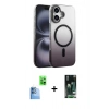 MARSİLYAN™- iPhone 16 Kılıf Ahenk Doku Özel Seri - Siyah 360 Mat Full Body Arka Koruyucu + Raze Metal Kamera Lens - LT