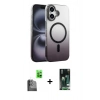 MARSİLYAN™- iPhone 16 Kılıf Ahenk Doku Özel Seri - Siyah 360 Mat Full Body Arka Koruyucu + Raze Metal Kamera Lens - SH