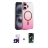 MARSİLYAN™- iPhone 16 Kılıf Ahenk Doku Özel Seri - Siyah 360 Mat Full Body Arka Koruyucu + Yeşil Bilvis Titan Kamera Lens