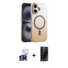 MARSİLYAN™- iPhone 16 Kılıf Ahenk Doku Özel Seri - Siyah 3D Antistatik Hayalet Cam Ekran Koruyucu + Bilvis Titan Kamera Lens - YL