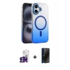 MARSİLYAN™- iPhone 16 Kılıf Ahenk Doku Özel Seri - Siyah 3D Antistatik Hayalet Cam Ekran Koruyucu + Bilvis Titan Kamera Lens - YL
