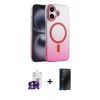MARSİLYAN™- iPhone 16 Kılıf Ahenk Doku Özel Seri - Siyah 3D Antistatik Hayalet Cam Ekran Koruyucu + Bilvis Titan Kamera Lens - YL