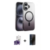 MARSİLYAN™- iPhone 16 Kılıf Ahenk Doku Özel Seri - Siyah 3D Antistatik Hayalet Cam Ekran Koruyucu + Bilvis Titan Kamera Lens - YL