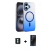 MARSİLYAN™- iPhone 16 Kılıf Ahenk Doku Özel Seri - Siyah 3D Antistatik Hayalet Cam Ekran Koruyucu + PVD Metal Kamera Lens - YL