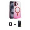 MARSİLYAN™- iPhone 16 Kılıf Ahenk Doku Özel Seri - Siyah 3D Antistatik Hayalet Cam Ekran Koruyucu + PVD Metal Kamera Lens - PE