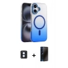 MARSİLYAN™- iPhone 16 Kılıf Ahenk Doku Özel Seri - Siyah 3D Antistatik Hayalet Cam Ekran Koruyucu + PVD Metal Kamera Lens - MI