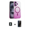 MARSİLYAN™- iPhone 16 Kılıf Ahenk Doku Özel Seri - Siyah 3D Antistatik Hayalet Cam Ekran Koruyucu + PVD Metal Kamera Lens - YL