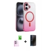 MARSİLYAN™- iPhone 16 Kılıf Ahenk Doku Özel Seri - Siyah 3D Antistatik Hayalet Cam Ekran Koruyucu + Raze Metal Kamera Lens - PE