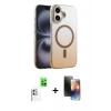 MARSİLYAN™- iPhone 16 Kılıf Ahenk Doku Özel Seri - Siyah 3D Antistatik Mat Seramik Nano Ekran Koruyucu + Raze Metal Kamera Lens - BZ