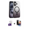 MARSİLYAN™- iPhone 16 Kılıf Ahenk Doku Özel Seri - Siyah 3D Antistatik Mat Seramik Nano Ekran Koruyucu + Bilvis Titan Kamera Lens - GS