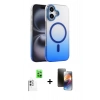 MARSİLYAN™- iPhone 16 Kılıf Ahenk Doku Özel Seri - Siyah 3D Antistatik Mat Seramik Nano Ekran Koruyucu + Raze Metal Kamera Lens - BZ