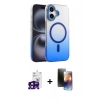 MARSİLYAN™- iPhone 16 Kılıf Ahenk Doku Özel Seri - Siyah 3D Antistatik Mat Seramik Nano Ekran Koruyucu + Bilvis Titan Kamera Lens - SH
