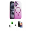 MARSİLYAN™- iPhone 16 Kılıf Ahenk Doku Özel Seri - Siyah 3D Antistatik Mat Seramik Nano Ekran Koruyucu + Raze Metal Kamera Lens - BZ