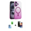 MARSİLYAN™- iPhone 16 Kılıf Ahenk Doku Özel Seri - Siyah 3D Antistatik Mat Seramik Nano Ekran Koruyucu + Raze Metal Kamera Lens - LT