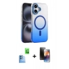 MARSİLYAN™- iPhone 16 Kılıf Ahenk Doku Özel Seri - Siyah 3D Antistatik Mat Seramik Nano Ekran Koruyucu + Raze Metal Kamera Lens - LT