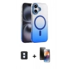 MARSİLYAN™- iPhone 16 Kılıf Ahenk Doku Özel Seri - Siyah 3D Antistatik Mat Seramik Nano Ekran Koruyucu + PVD Metal Kamera Lens - MI