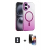MARSİLYAN™- iPhone 16 Kılıf Ahenk Doku Özel Seri - Siyah 3D Antistatik Mat Seramik Nano Ekran Koruyucu + PVD Metal Kamera Lens - MI