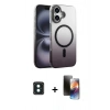 MARSİLYAN™- iPhone 16 Kılıf Ahenk Doku Özel Seri - Siyah 3D Antistatik Mat Seramik Nano Ekran Koruyucu + PVD Metal Kamera Lens - YL