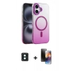 MARSİLYAN™- iPhone 16 Kılıf Ahenk Doku Özel Seri - Siyah 3D Antistatik Mat Seramik Nano Ekran Koruyucu + PVD Metal Kamera Lens - YL