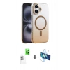 MARSİLYAN™- iPhone 16 Kılıf Ahenk Doku Özel Seri - Siyah 3D Antistatik Seramik Nano Ekran Koruyucu + Raze Metal Kamera Lens - BZ