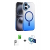 MARSİLYAN™- iPhone 16 Kılıf Ahenk Doku Özel Seri - Siyah 3D Antistatik Seramik Nano Ekran Koruyucu + Raze Metal Kamera Lens - BZ