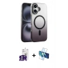 MARSİLYAN™- iPhone 16 Kılıf Ahenk Doku Özel Seri - Siyah 3D Antistatik Seramik Nano Ekran Koruyucu + Bilvis Titan Kamera Lens - YL