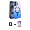 MARSİLYAN™- iPhone 16 Kılıf Ahenk Doku Özel Seri - Siyah Bilvis 5in1 3D Magic Cam Ekran Koruyucu + PVD Metal Kamera Lens - MI