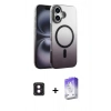 MARSİLYAN™- iPhone 16 Kılıf Ahenk Doku Özel Seri - Siyah Bilvis 5in1 3D Magic Cam Ekran Koruyucu + PVD Metal Kamera Lens - PE