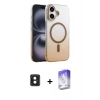 MARSİLYAN™- iPhone 16 Kılıf Ahenk Doku Özel Seri - Siyah Bilvis 5in1 3D Magic Cam Ekran Koruyucu + PVD Metal Kamera Lens - PE