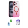 MARSİLYAN™- iPhone 16 Kılıf Ahenk Doku Özel Seri - Siyah Bilvis 5in1 3D Magic Cam Ekran Koruyucu + Raze Metal Kamera Lens - LT
