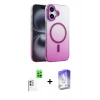 MARSİLYAN™- iPhone 16 Kılıf Ahenk Doku Özel Seri - Siyah Bilvis 5in1 3D Magic Cam Ekran Koruyucu + Raze Metal Kamera Lens - BZ