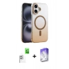 MARSİLYAN™- iPhone 16 Kılıf Ahenk Doku Özel Seri - Siyah Bilvis 5in1 3D Magic Cam Ekran Koruyucu + Raze Metal Kamera Lens - BZ