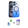 MARSİLYAN™- iPhone 16 Kılıf Ahenk Doku Özel Seri - Siyah Bilvis 5in1 3D Magic Cam Ekran Koruyucu + Raze Metal Kamera Lens - LT