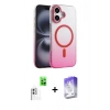 MARSİLYAN™- iPhone 16 Kılıf Ahenk Doku Özel Seri - Siyah Bilvis 5in1 3D Magic Cam Ekran Koruyucu + Raze Metal Kamera Lens - BZ
