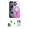 MARSİLYAN™- iPhone 16 Kılıf Ahenk Doku Özel Seri - Siyah Bilvis 5in1 3D Magic Cam Ekran Koruyucu + Raze Metal Kamera Lens - SH