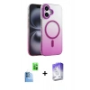 MARSİLYAN™- iPhone 16 Kılıf Ahenk Doku Özel Seri - Siyah Bilvis 5in1 3D Magic Cam Ekran Koruyucu + Raze Metal Kamera Lens - LT