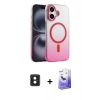 MARSİLYAN™- iPhone 16 Kılıf Ahenk Doku Özel Seri - Siyah Bilvis 5in1 5D Magic Hayalet Cam Ekran Koruyucu + PVD Metal Kamera Lens - PE