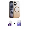 MARSİLYAN™- iPhone 16 Kılıf Ahenk Doku Özel Seri - Siyah Bilvis 5in1 5D Magic Hayalet Cam Ekran Koruyucu + Bilvis Titan Kamera Lens - GS