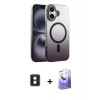 MARSİLYAN™- iPhone 16 Kılıf Ahenk Doku Özel Seri - Siyah Bilvis 5in1 5D Magic Hayalet Cam Ekran Koruyucu + PVD Metal Kamera Lens - MI