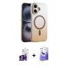 MARSİLYAN™- iPhone 16 Kılıf Ahenk Doku Özel Seri - Siyah Bilvis 5in1 5D Magic Hayalet Cam Ekran Koruyucu + Bilvis Titan Kamera Lens - YL