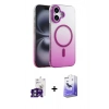 MARSİLYAN™- iPhone 16 Kılıf Ahenk Doku Özel Seri - Siyah Bilvis 5in1 5D Magic Hayalet Cam Ekran Koruyucu + Bilvis Titan Kamera Lens - YL